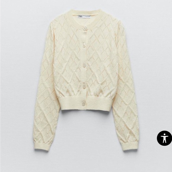 NWT Zara matching set pointelle knit crop top and cardigan in ecru - Picture 10 of 12